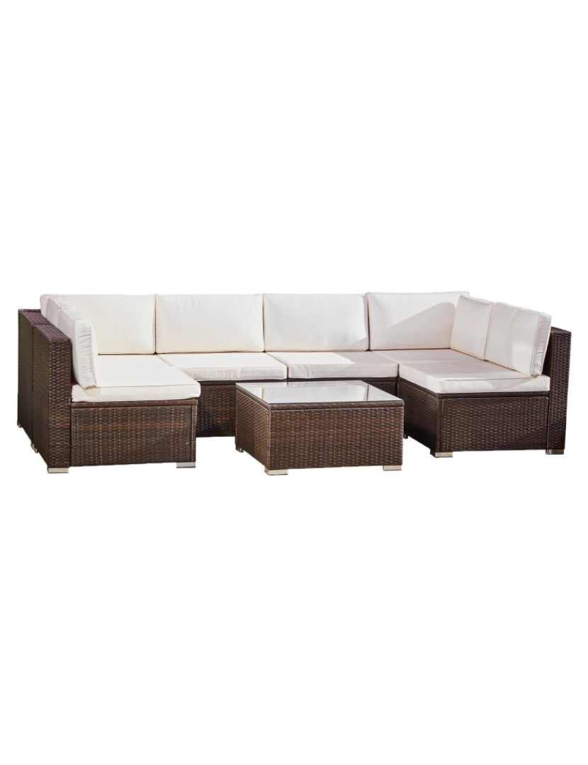 Teamson Home - Teamson Home 7 Piece Woven Rattan Patio Sectional com almofadas e mesa de café