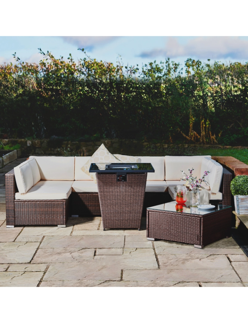 imagem de Teamson Home 7 Piece Woven Rattan Patio Sectional com almofadas e mesa de café3