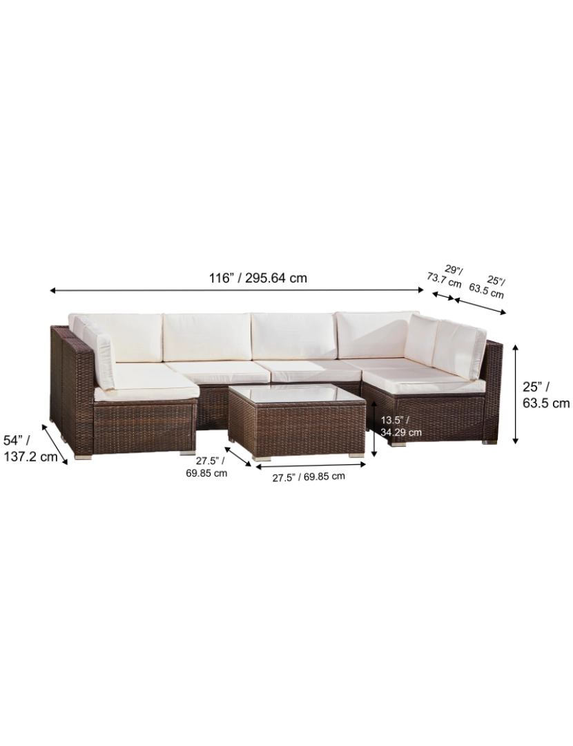 imagem de Teamson Home 7 Piece Woven Rattan Patio Sectional com almofadas e mesa de café4