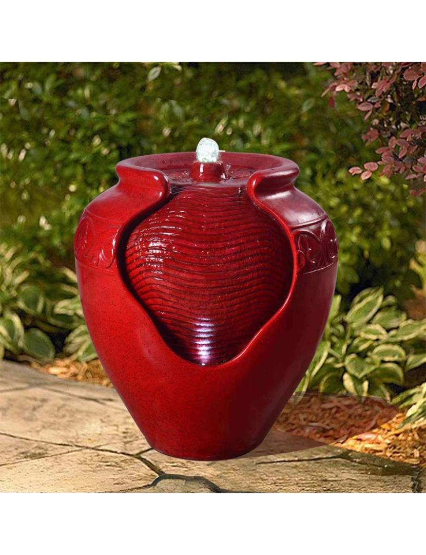 imagem de Home Teamson ao ar livre vermelho Glazed Pot Floor Fountain W/ Led Light3