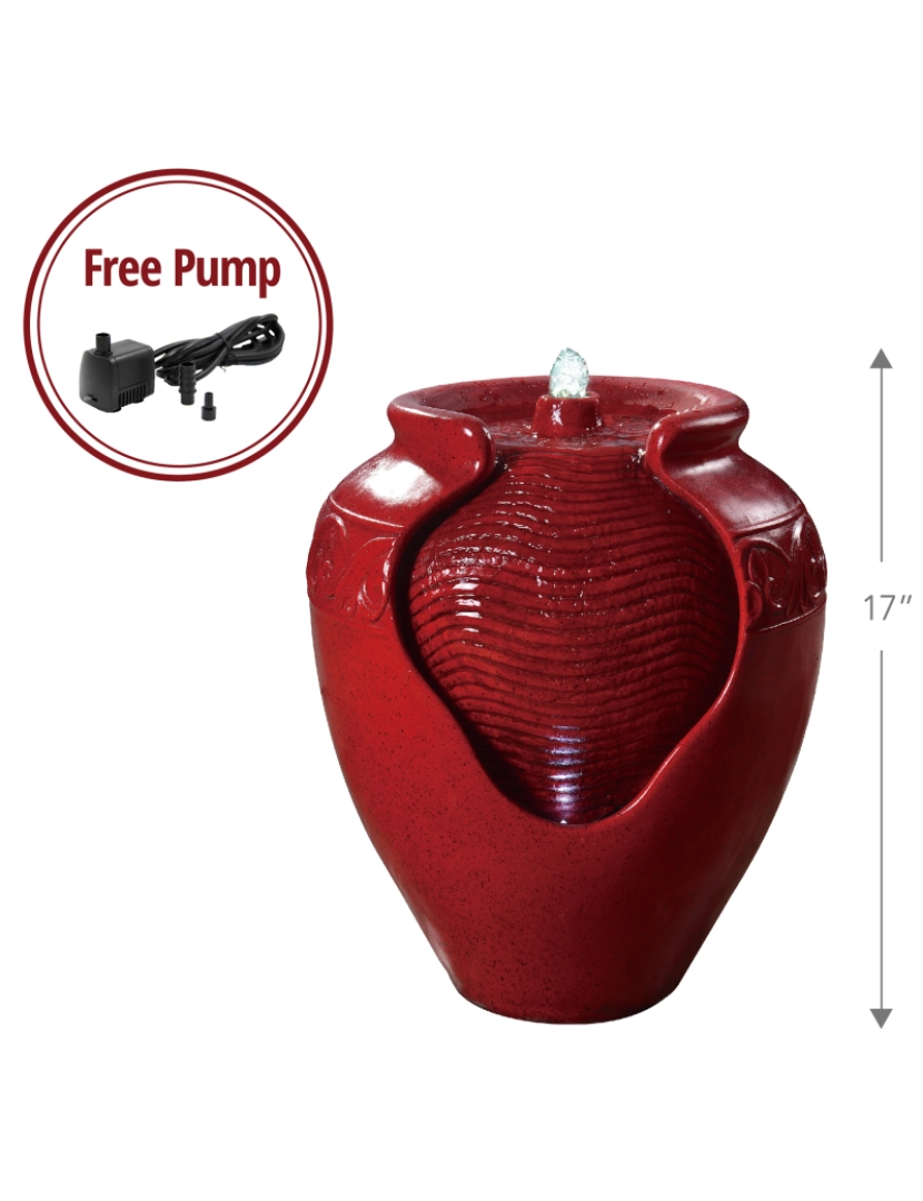 imagem de Home Teamson ao ar livre vermelho Glazed Pot Floor Fountain W/ Led Light5