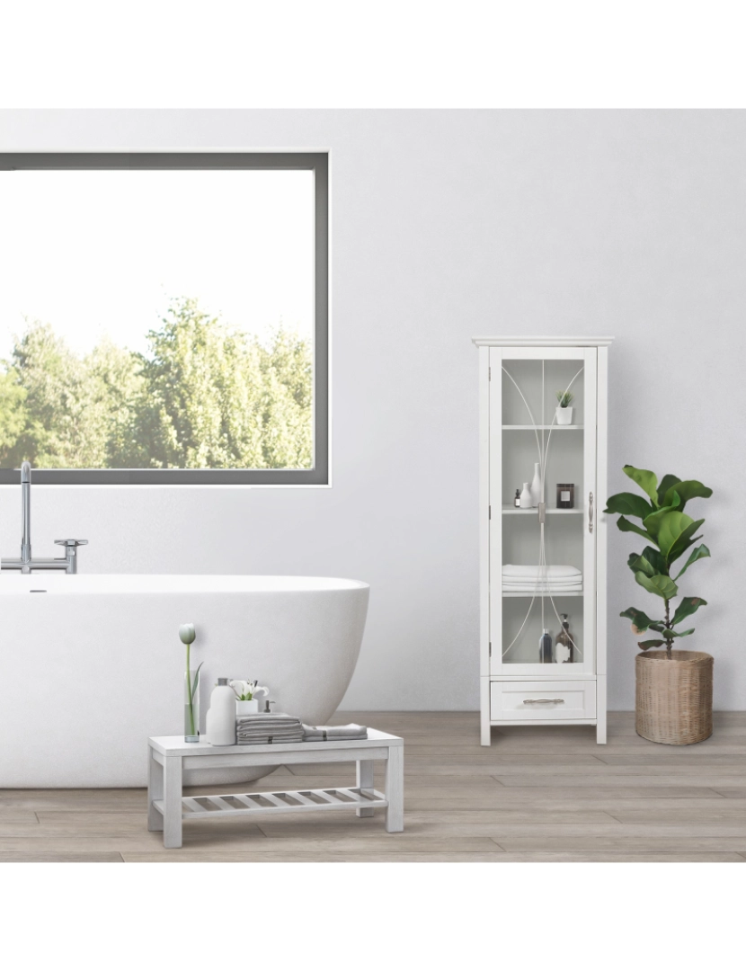 imagem de Elegante casa modas de madeira armário de banheiro Standing Tall armazenamento branco 79612