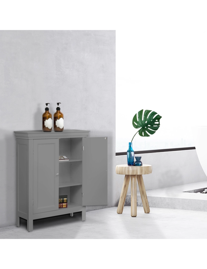 imagem de Elegante casa modas de madeira banheiro chão gabinete cinza Ehf-676G com 2 prateleiras2