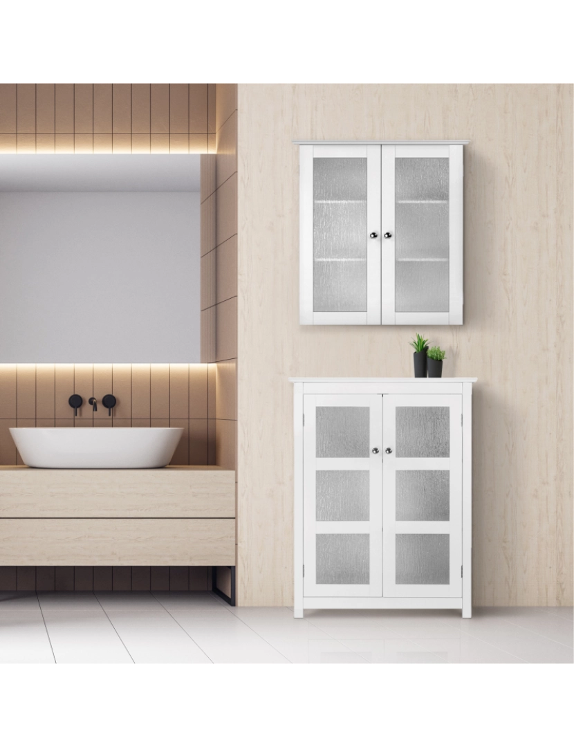 imagem de Elegante casa modas banheiro armário 2 portas de vidro branco Connor Elg-5803