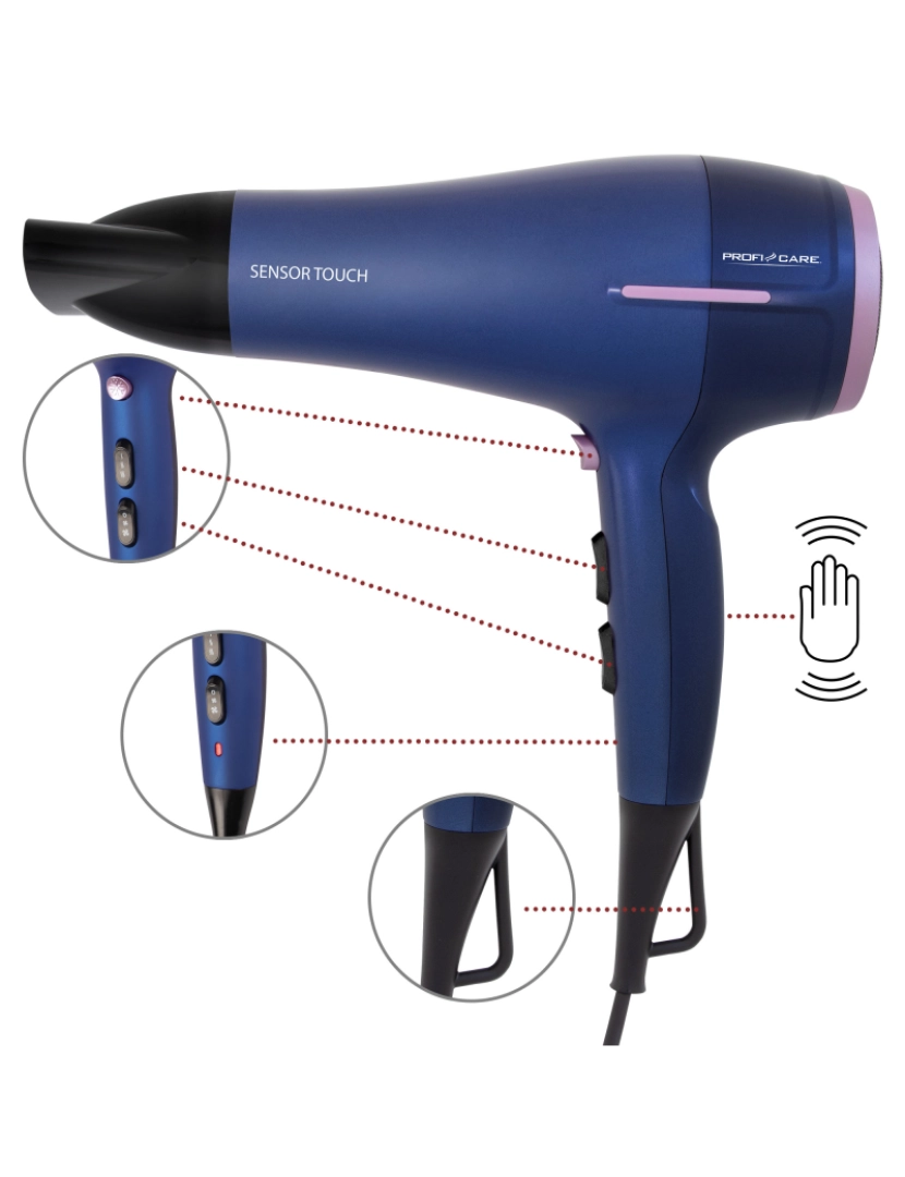 imagem de Secador de cabelo iónico profissional 3 níveis Temperatura 2 velocidades Proficare HTD 3030, Azul2