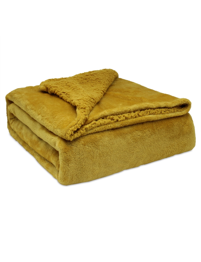 imagem de Manta de Sofa, Cobertor de Sedalina com Tela de Sherpa 130 x 160cm Quente, Grossa e Extra Macia Briebe -, Mostarda1