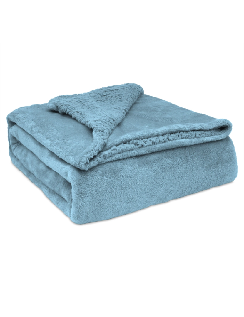 imagem de Manta de Sofa, Cobertor de Sedalina com Tela de Sherpa 130 x 160cm Quente, Grossa e Extra Macia Briebe -, Azul Petróleo1