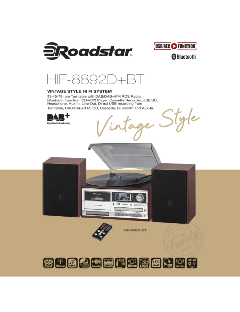 Radio CD ROADSTAR HRA-270CD-MP3CD+BT Radio CD Vintage DAB+