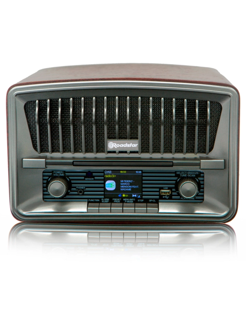 Roadstar - Rádio CD Portátil Vintage Digital DAB+/FM Leitor de CD-MP3, Bluetooth, USB, Controlo Remoto Roadstar HRA-270CD-MP3CD+BT, Madeira