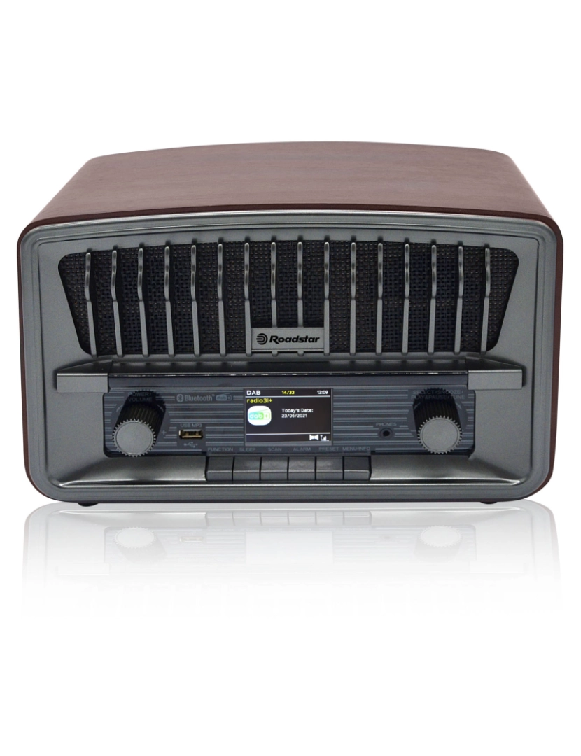 Roadstar - Rádio Digital Portátil Vintage DAB+/FM Bluetooth USB, Estéreo, AUX-IN,  Relógio de Alarme Duplo Roadstar HRA-270D+BT, Madeira