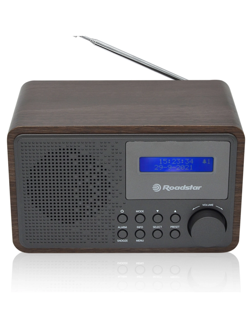 Roadstar - Rádio Portátil Vintage Digital DAB/ DAB+/ FM, Alimentação por Rede / Bateria Despertador Duplo Roadstar HRA-700D+/WD, Madeira