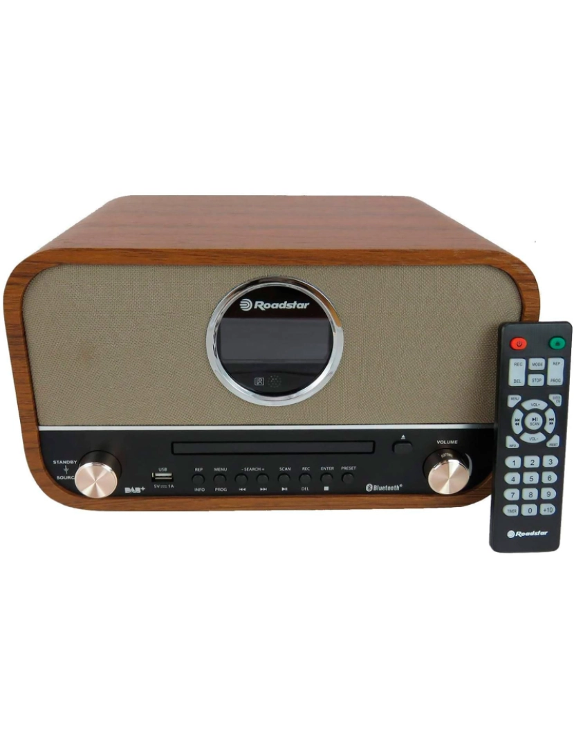 Roadstar - Aparelhagem de som Vintage Rádio DAB+/FM, Leitor de CD-MP3, Bluetooth, USB, Controle Remoto Roadstar HRA1782NDBT, Madeira