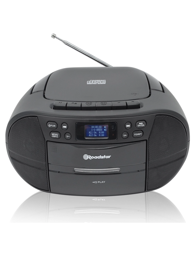 Roadstar - Rádio CD Player Portátil DAB/ DAB+/ FM, Leitor de CD-MP3, Cassete, USB, Controlo Remoto, AUX-IN Roadstar RCR-779D+/BK, Preto