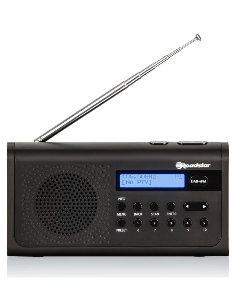Roadstar - Rádio Digital Portátil DAB/DAB+/FM Alimentação por Rede / Bateria, Pequeno Leve, Altifalante 8W Roadstar TRA-300D+BK, Preto