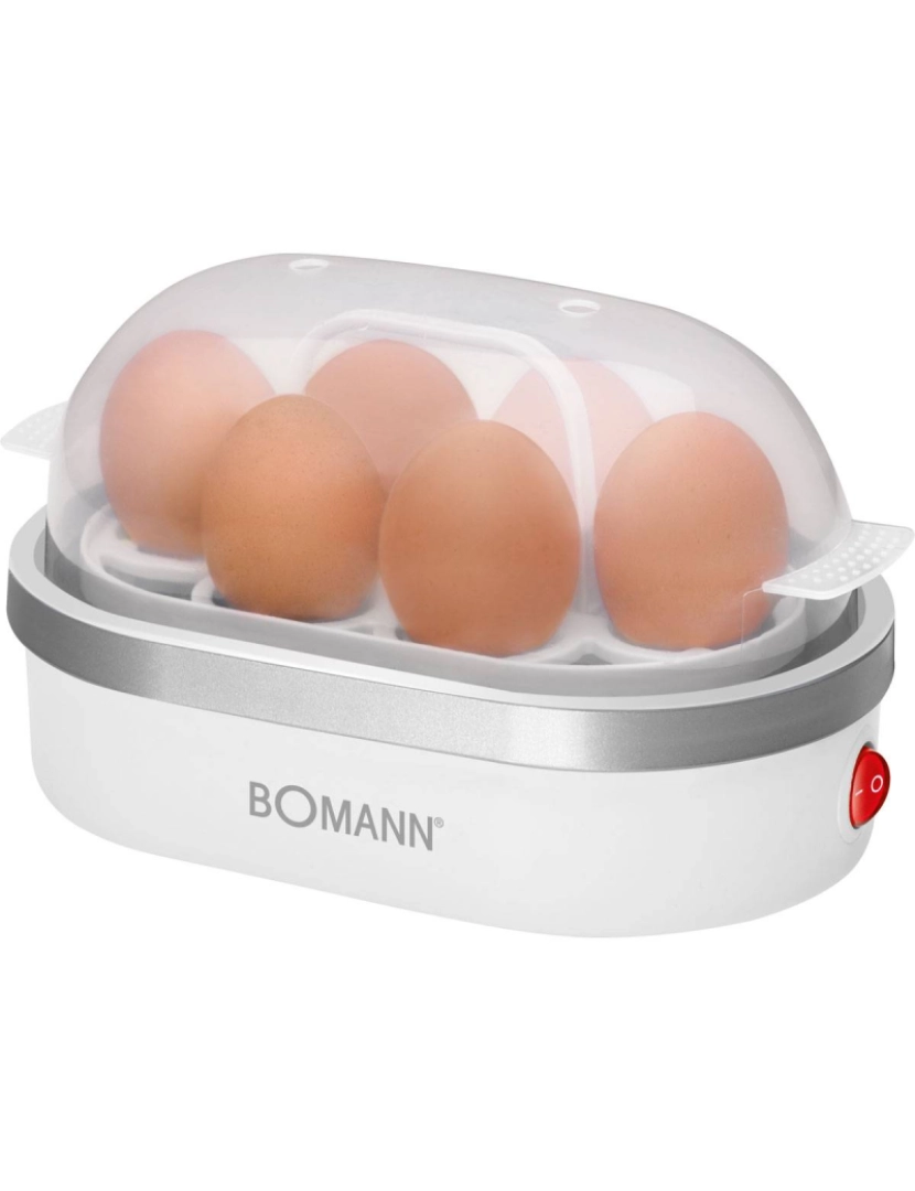 Bomann - Cozedor de 6 Ovos, Base Antiaderente Aquecida, Suporte para Ovos Amovível Bomann EK 5022 CB, Branco