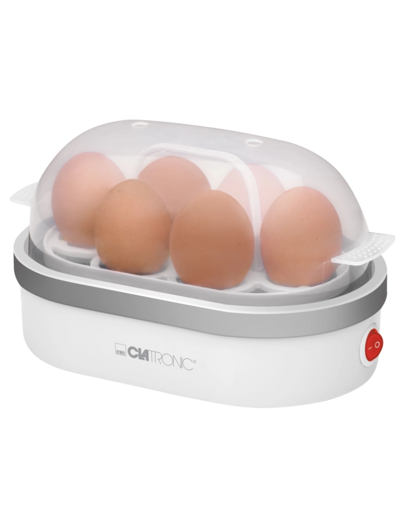 Clatronic - Cozedor de 6 Ovos, Base Antiaderente Aquecida, Suporte para Ovos Amovível Clatronic EK 3497, Branco