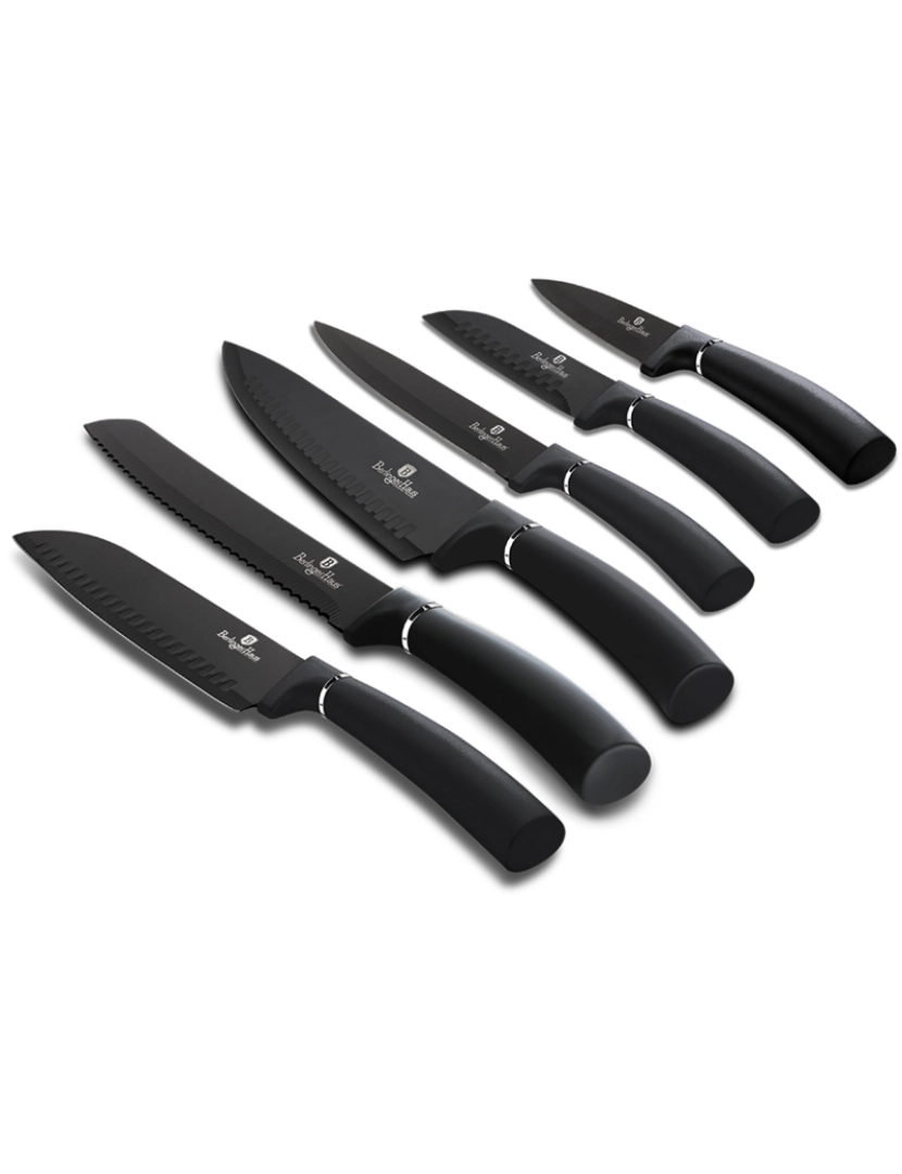 imagem de Conjunto de 6 Facas de Cozinha Profissionais, Aço Inoxidável, Faca de Cozinheiro Santoku Berlinger Haus Carbon Pro, Preto / cinza3