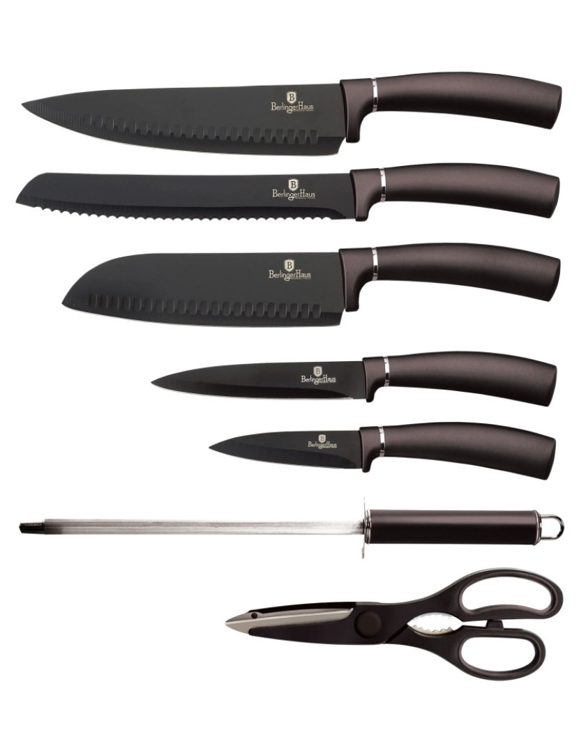 imagem de Conjunto de Facas de Cozinha Profissionais, Aço Inoxidável, 8 Pcs Faca de Cozinheiro Santoku Berlinger Haus Carbon Pro, Cinza2