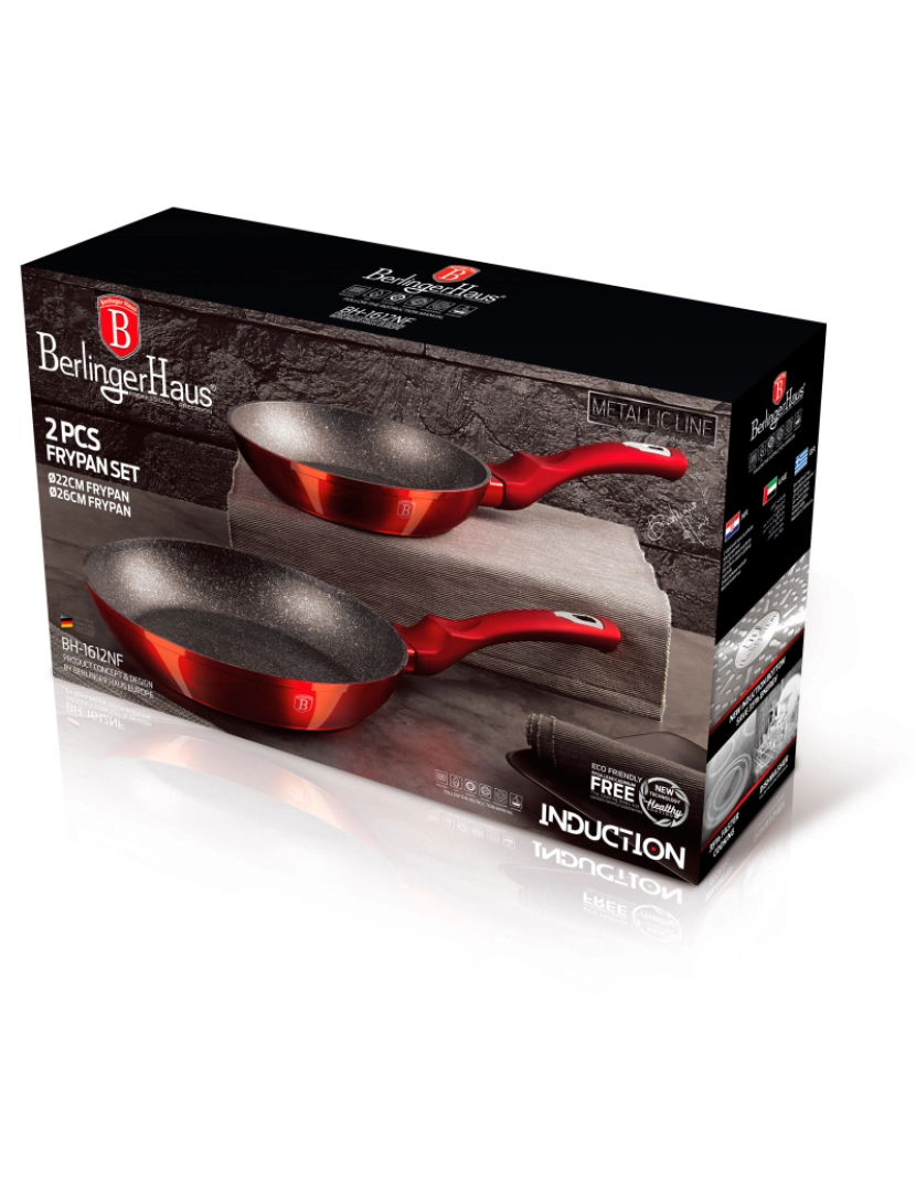 imagem de Conjunto de Frigideira 22 - 26cm Indução, Aluminium Non-stick Ecológica Mármore  PFOA Livre Berlinger Haus Burgundy, Vermelho10