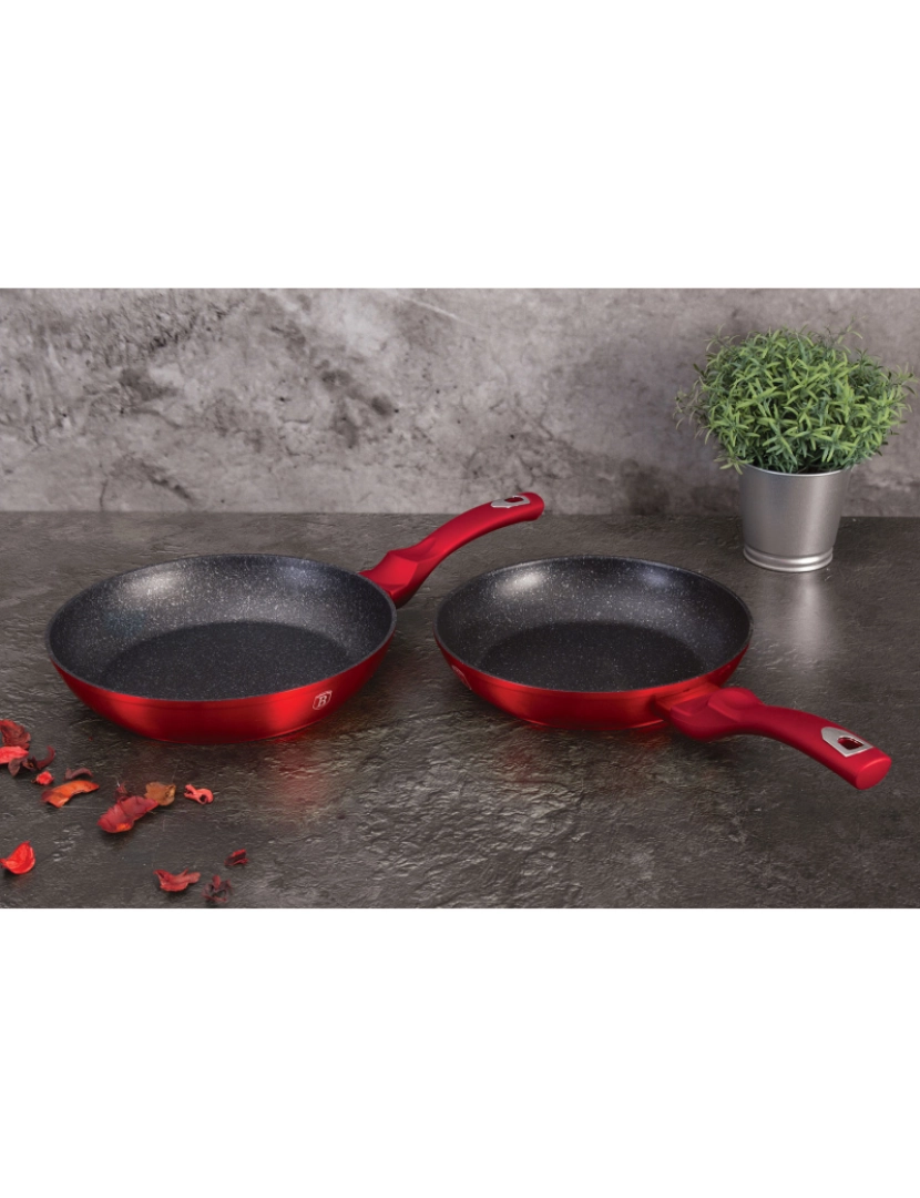 imagem de Conjunto de Frigideira 22 - 26cm Indução, Aluminium Non-stick Ecológica Mármore  PFOA Livre Berlinger Haus Burgundy, Vermelho2