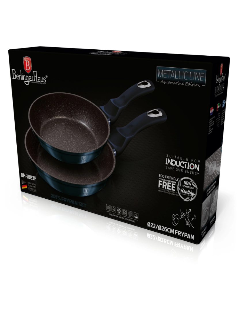 imagem de Conjunto de Frigideira 22 - 26cm Indução, Aluminium Non-stick Ecológica Mármore  PFOA Livre Berlinger Haus Aquamarine, Azul marinho4