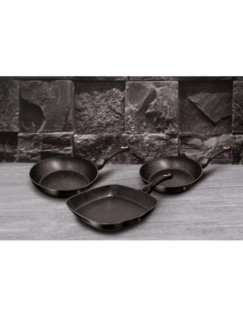 imagem de Conjunto de 2 Frigideiras e Frigideira de Grelha 20-24-28cm Indução, Aluminium Non-stick PFOA Livre Berlinger Haus Black Rose, Preto2