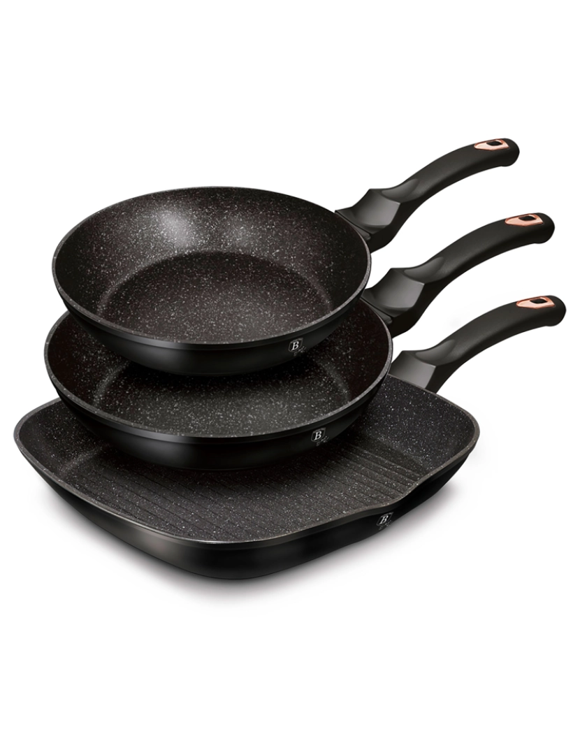 imagem de Conjunto de 2 Frigideiras e Frigideira de Grelha 20-24-28cm Indução, Aluminium Non-stick PFOA Livre Berlinger Haus Black Rose, Preto3