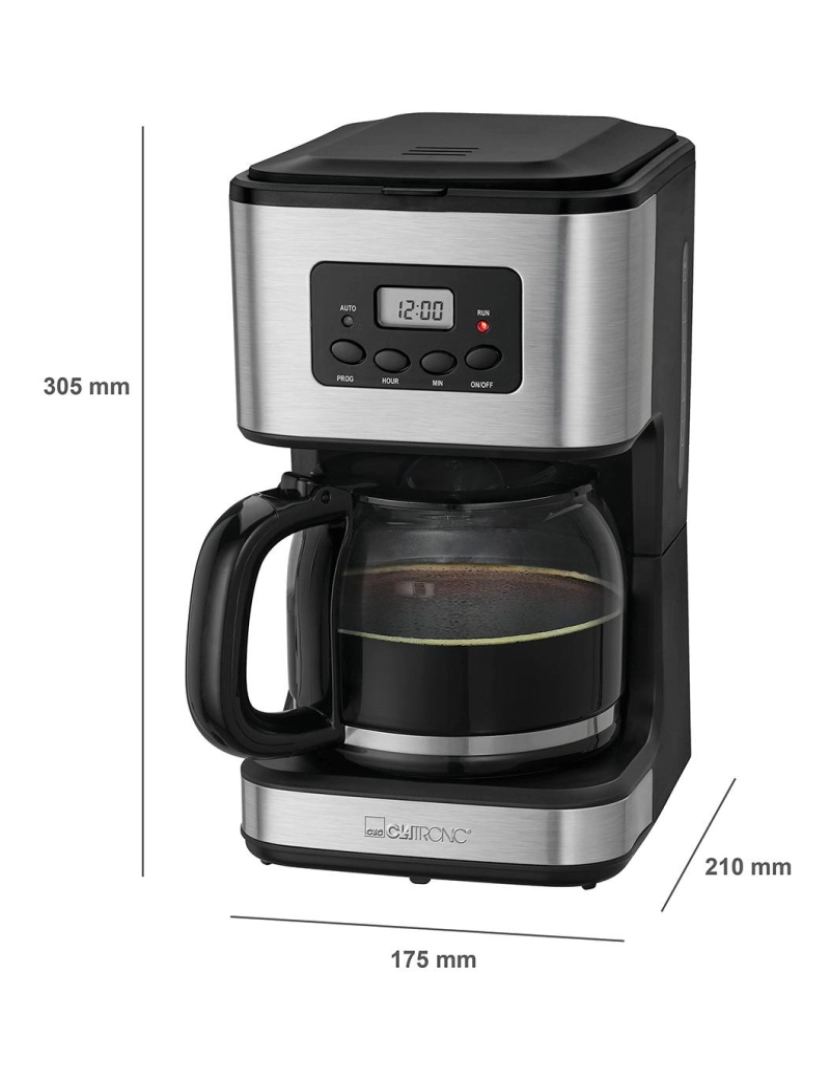 imagem de Máquina de Café Filtro 12 - 14 Chávenas 1,5 L, Prato de Aquecimento, Programável Clatronic KA 3642 Prata3