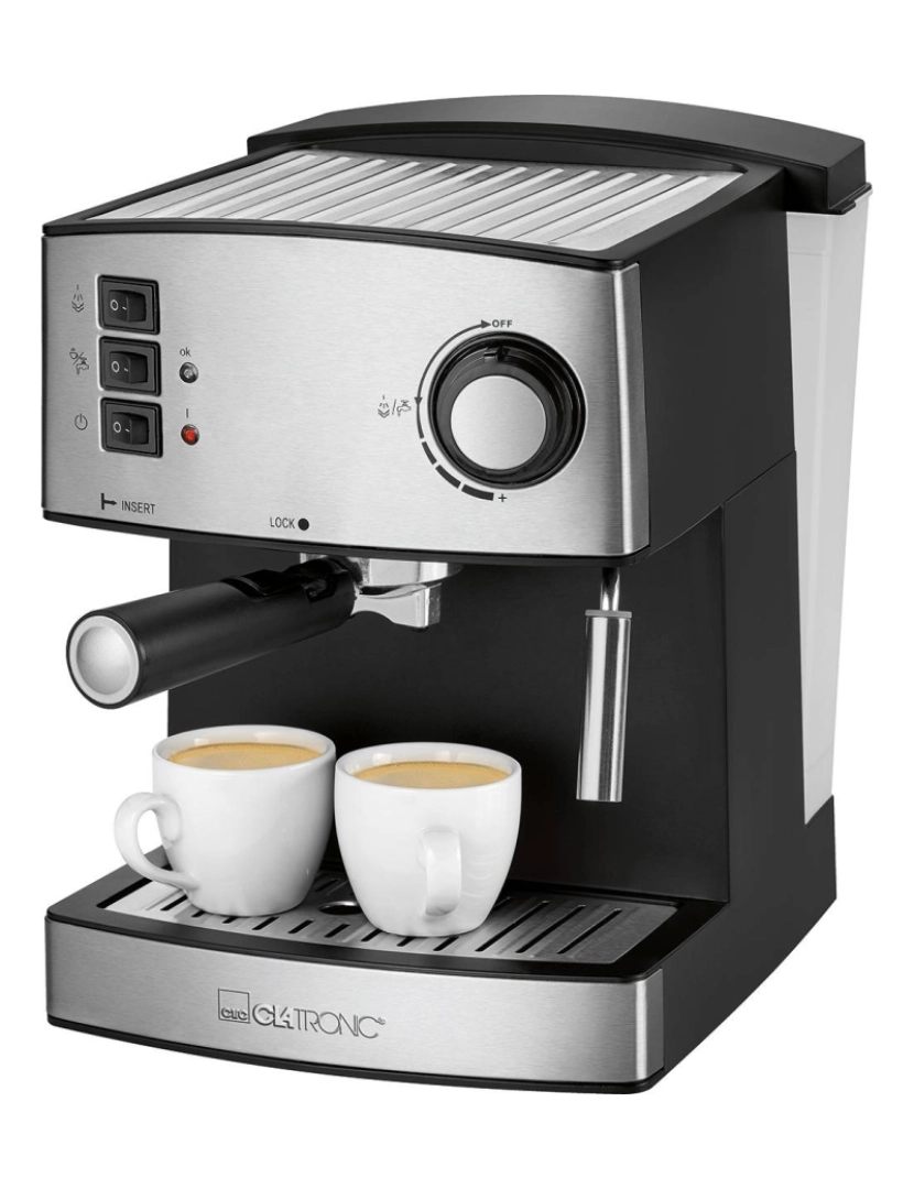 Clatronic - Máquina de Café 15 Bars, Bocal de Espuma de Leite, Aquecedor de Chávenas Clatronic ES 3643 Prata