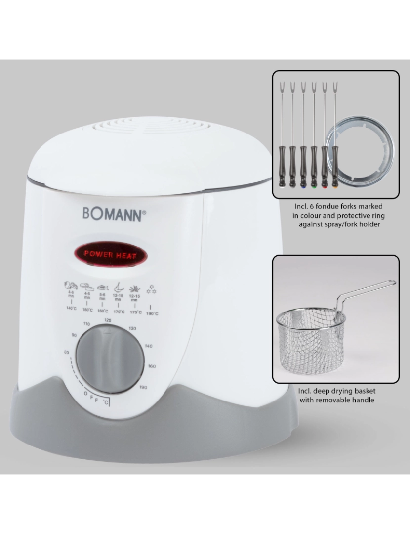 imagem de Fritadeira e Fondue 1 Litro 6 Garfos Termóstato Ajustável Bomann FRR 1290 CB Branco7