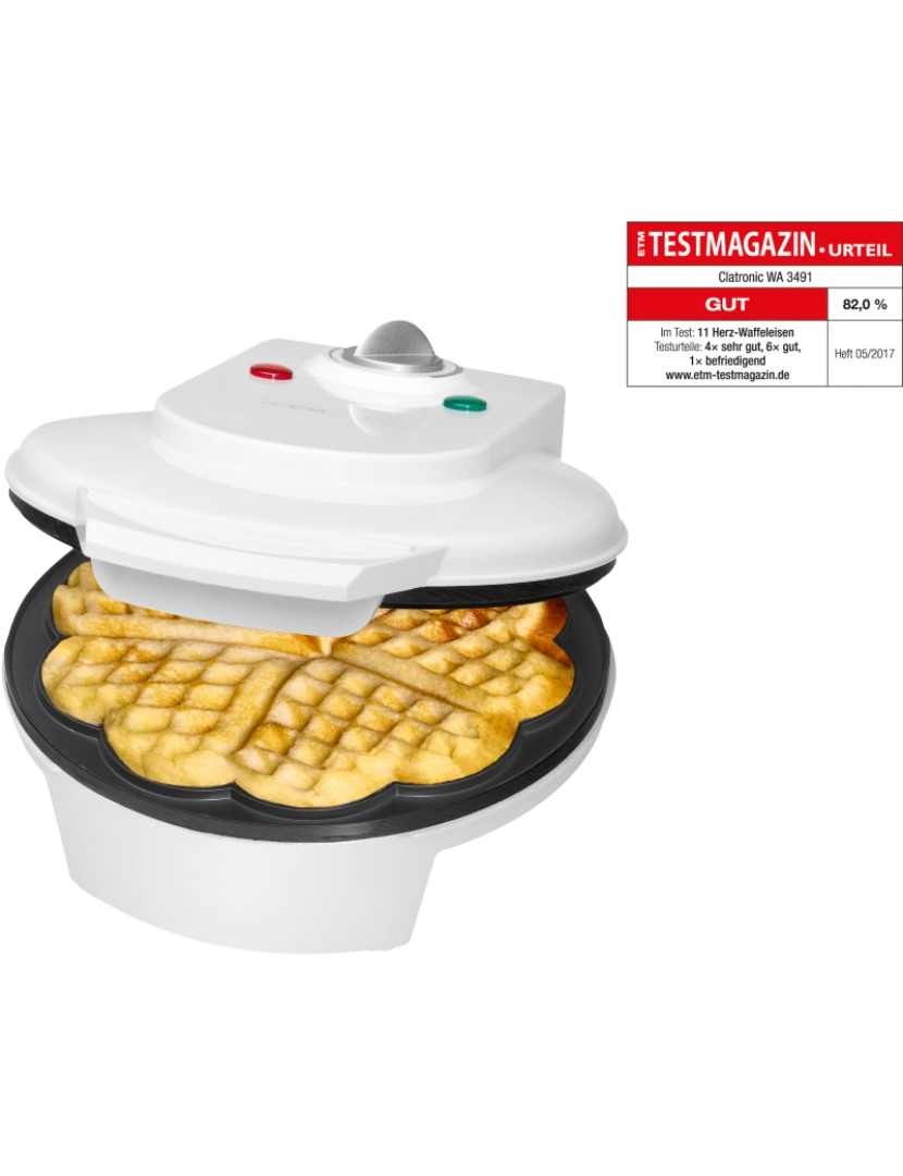 imagem de Máquina de Waffles, 5 Waffles em Forma de Coração, Placas Anti-aderentes Clatronic WA 3491 Branco3