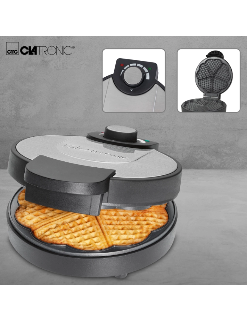 imagem de Máquina de Waffles, 5 Waffles em Forma de Coração, Placas Anti-aderentes Clatronic WA 3492 Prata3
