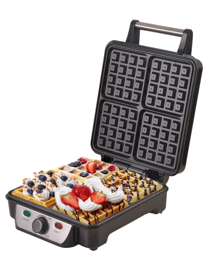 Camry - Máquina de Waffles Eléctrica, 4 Waffles Belgas, Placas Anti-aderentes, Termóstato Ajustável Camry CR 3025 Prata