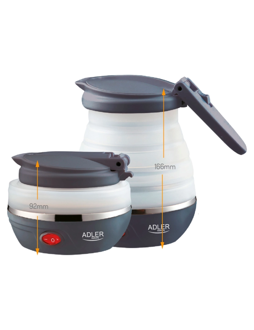 Adler - Jarro Eléctrica Dobrável, 0.5L, Silicone sem BPA, Elemento de Aquecimento oculto, Desligamento Automático Adler AD1279, Branco