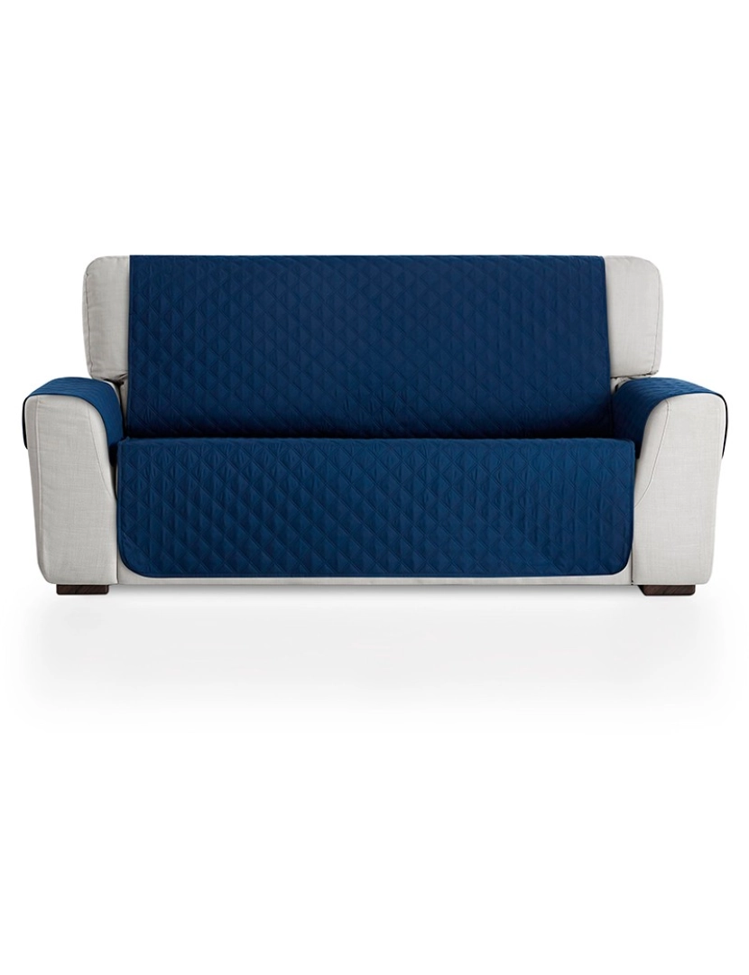 imagem de Capa para sofá estofado reversível MAUI Azul / Cinzento claro. Protetor para sofá acolchoado de 2 lugares. Capa de sofá em pele de pêssego.1