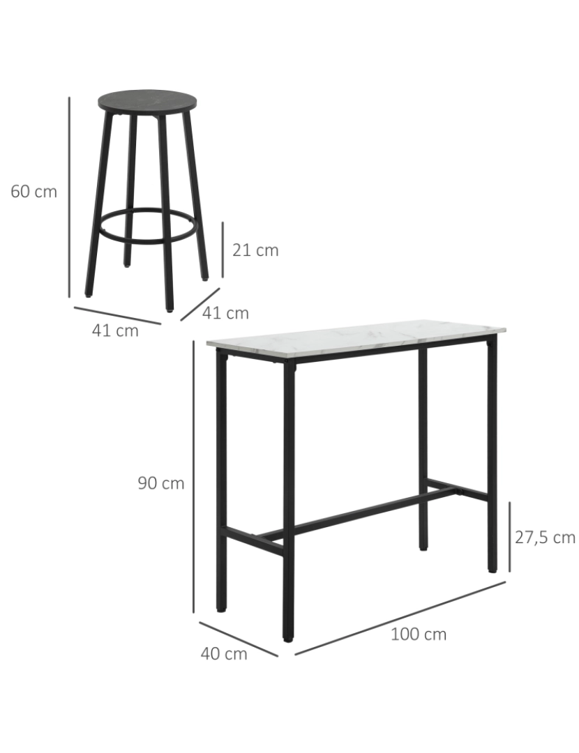 imagem de Mesa Alta com 2 Bancos 100x40x90cm cor branco e preto 835-943V00WT3