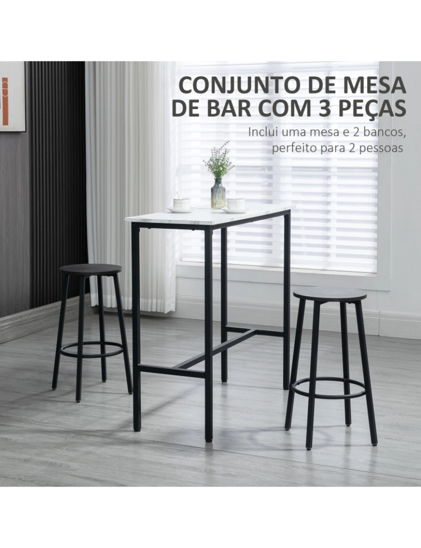 imagem de Mesa Alta com 2 Bancos 100x40x90cm cor branco e preto 835-943V00WT4