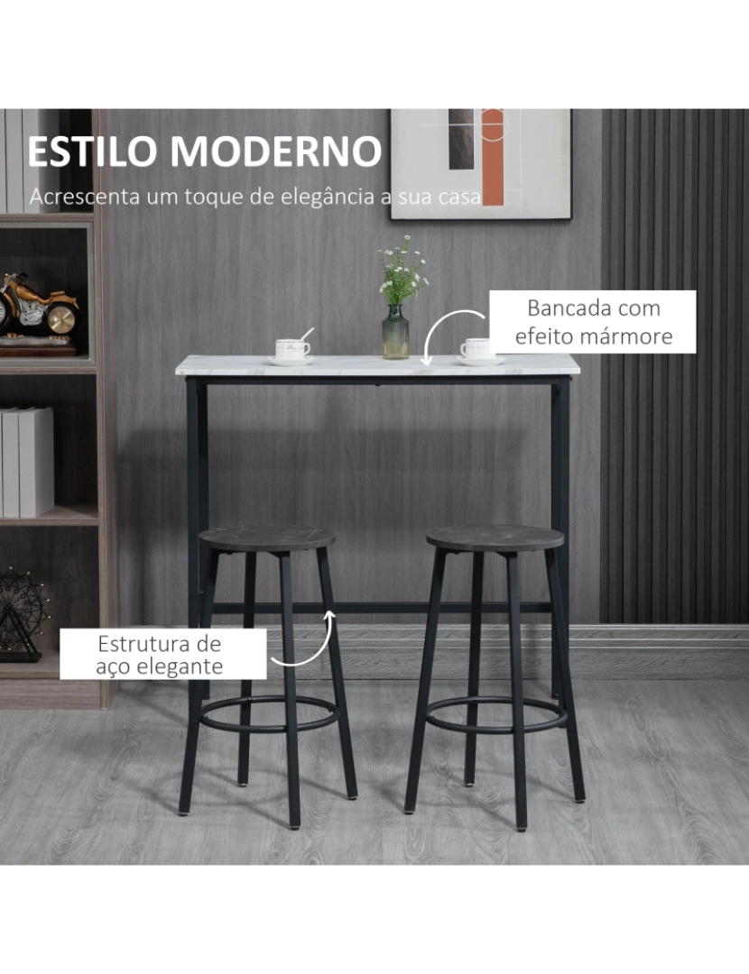 imagem de Mesa Alta com 2 Bancos 100x40x90cm cor branco e preto 835-943V00WT5