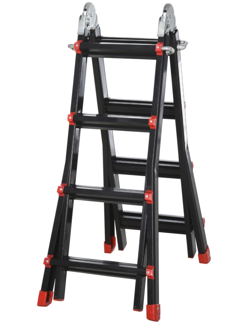 Homcom - Escada 50x131,5x114,5-195cm cor preto e vermelho B72-035