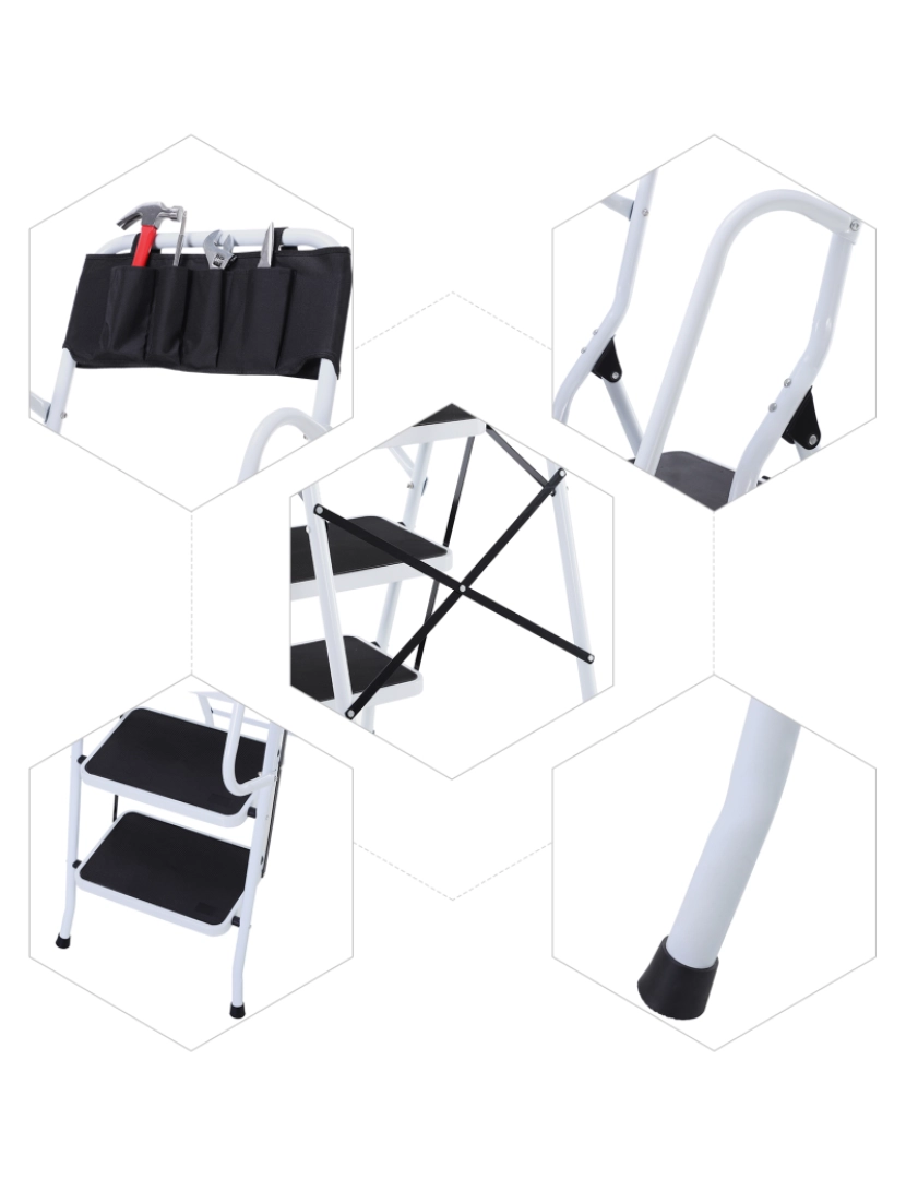 imagem de Escada Dobrável 50x83x155cm cor branco e preto B72-023V018