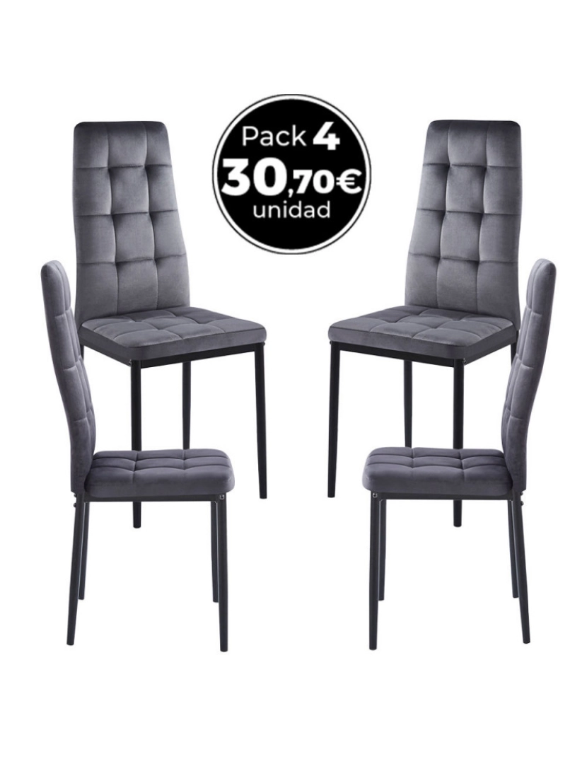 Presentes Miguel - Pack 4 Cadeiras Lan Veludo - Cinza escuro