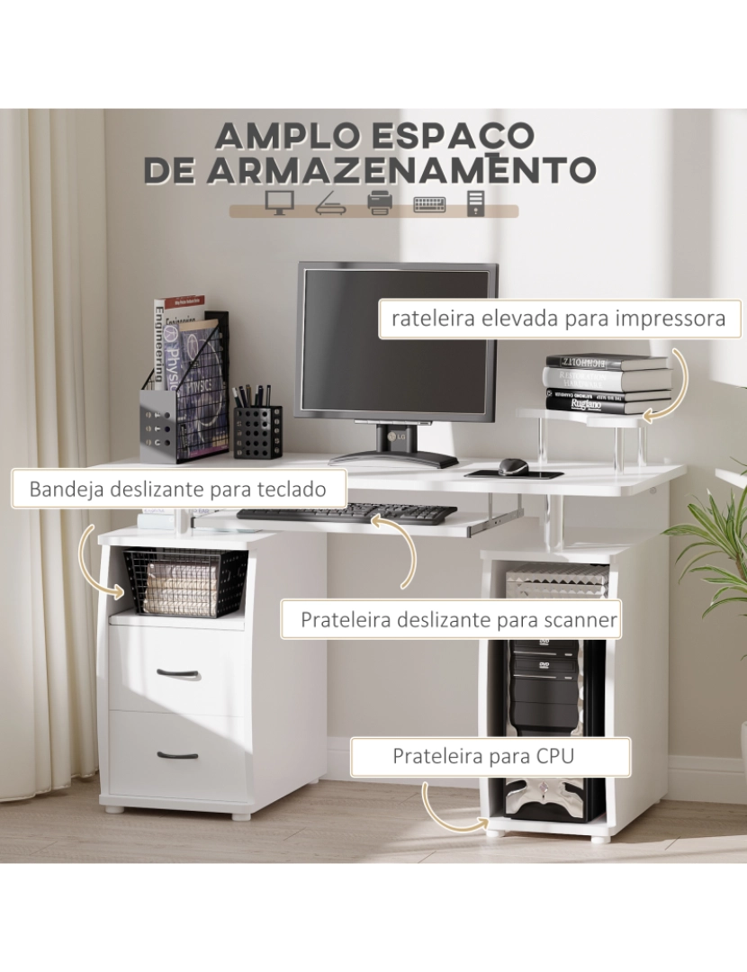 imagem de Mesa de Computador 120x55x85cm cor branco 920-011V82WT4