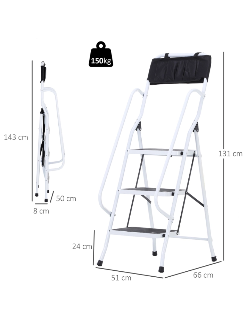 imagem de Escada Dobrável 51x66x131cm cor branco e preto B72-0233