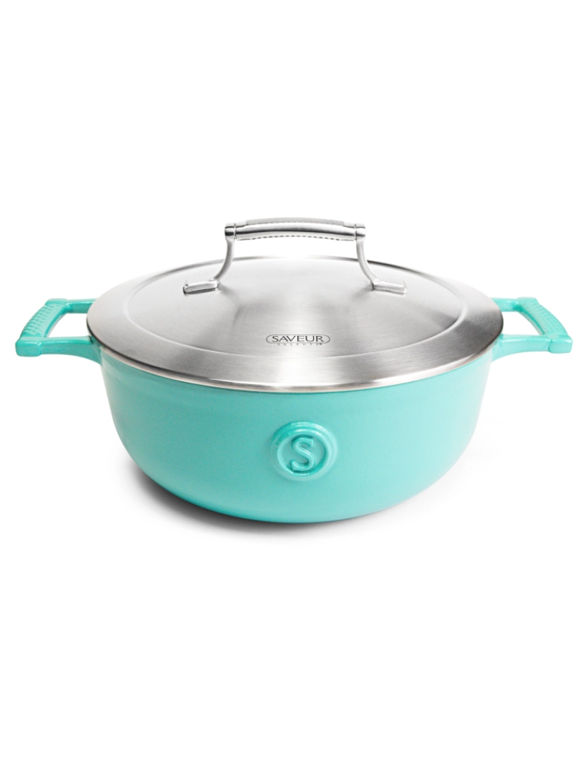 Saveur Selects - Saveur Selects - Série Voyage - Ferro fundido Skillet - 25Cm - Com Lid leve - Saveur Blue - adequado para indução