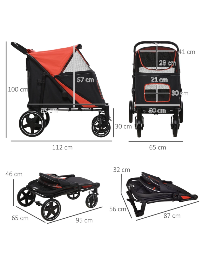 imagem de Carrinho para Cães 112x65x100cm cor vermelho D00-167V01RD3
