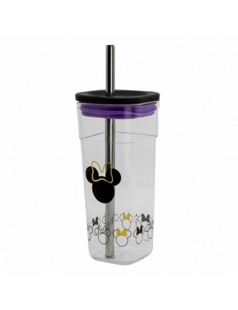 Stor - Copo Cubo Acrílico com Canudo Inox. Silhueta Minnie 540ml