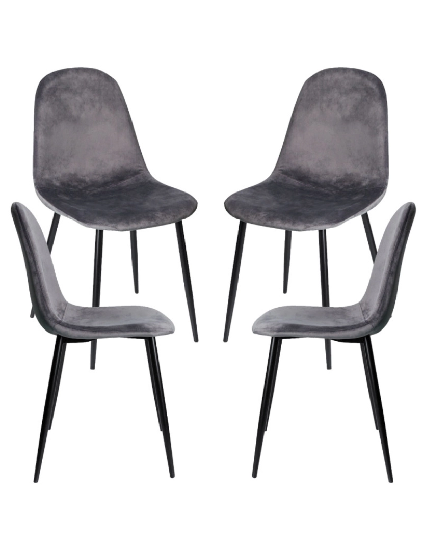 Presentes Miguel - Pack 4 Cadeiras Teok Black Veludo - Cinza escuro