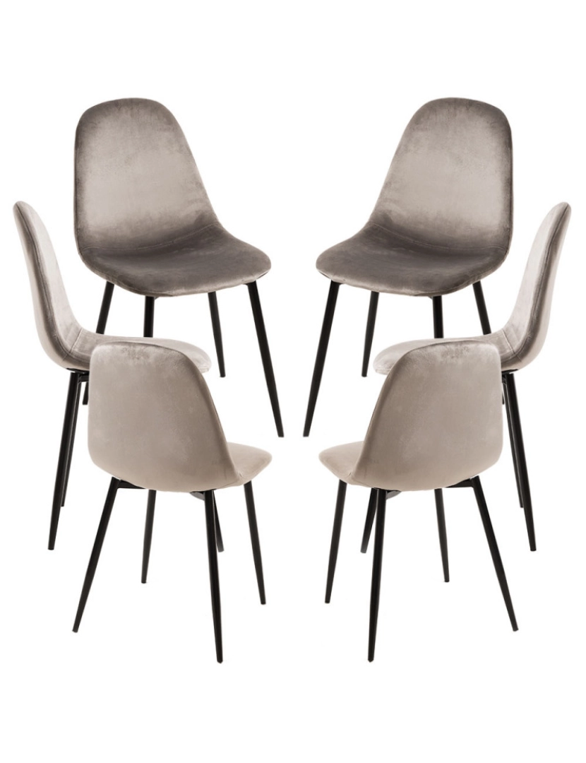 Presentes Miguel - Pack 6 Cadeiras Teok Black Veludo - Cinza claro