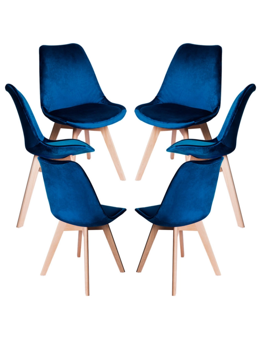 Presentes Miguel - Pack 6 Cadeiras Synk Veludo - Azul médio