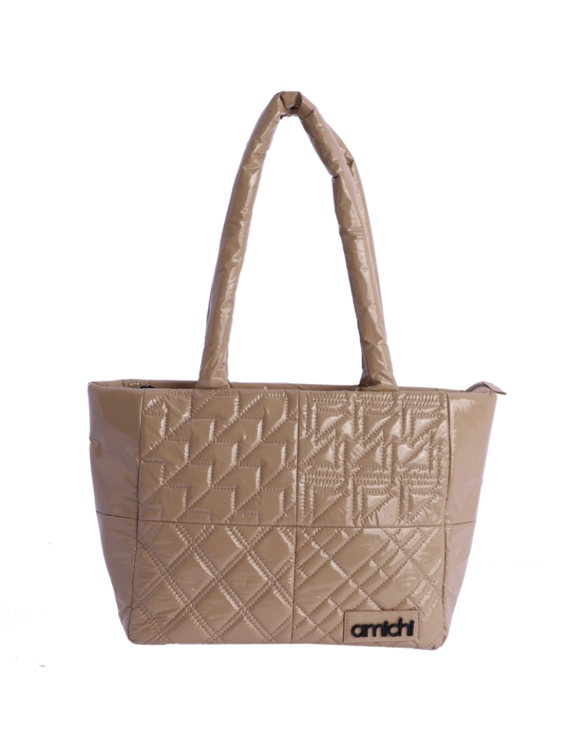 imagem de Saco de compras para mulheres Amichi Adela Beige De Charol com Cremallera1